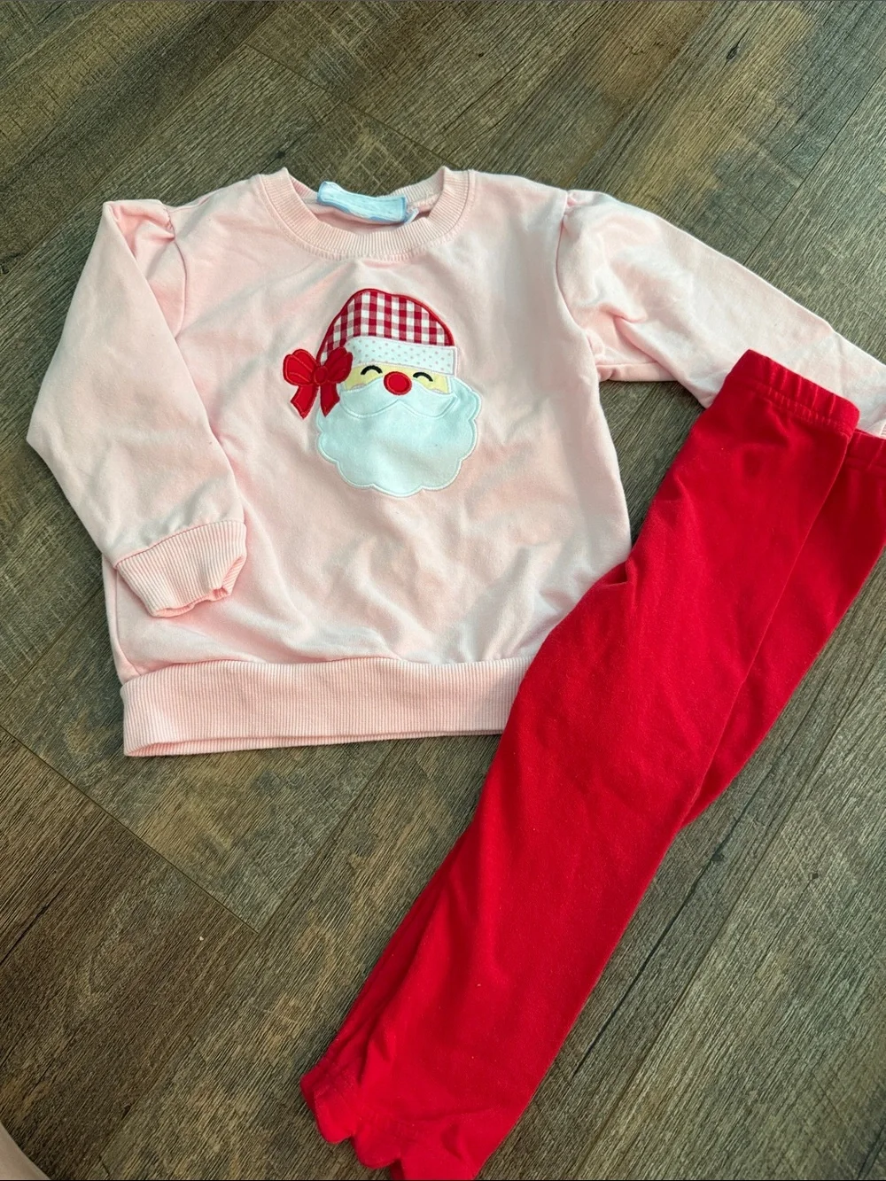 Pink & Red Kids Matching Set with Santa Applique